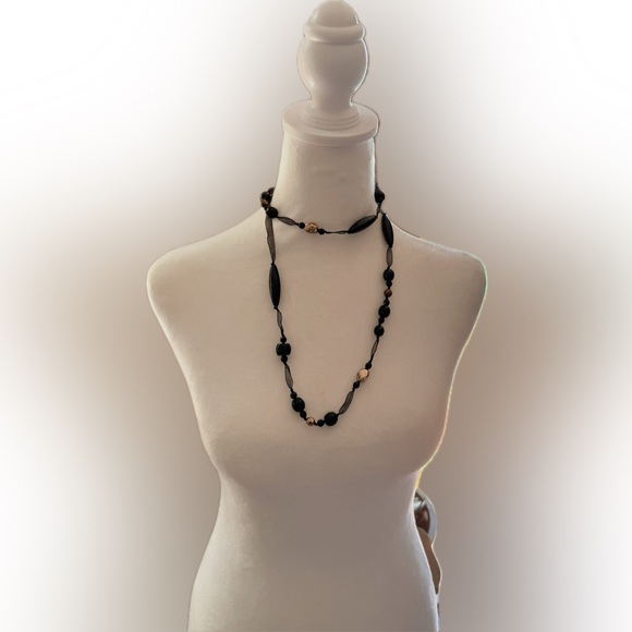 Cookie Lee Jewelry - 🐈‍⬛ Elegant Black Ribbon with Black, Gold & Copper Beaded Necklace by Cookie Lee